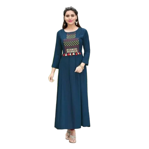 Anarkali Embroidered Rayon Kurti - Color: Assorted