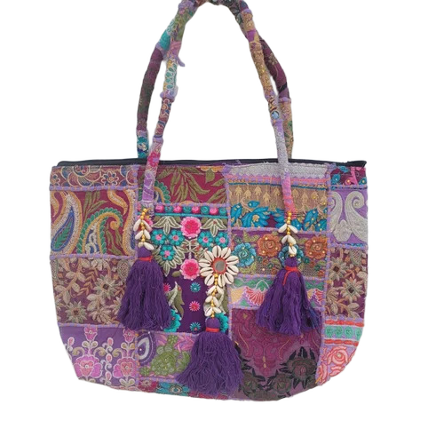 Cotton Embroidery Banjara Shoulder Bags With Fringes - Color: Assorted