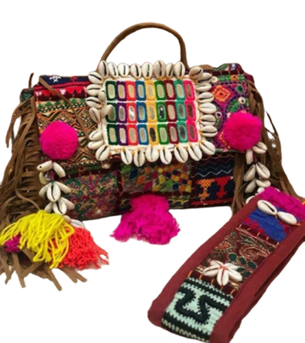 Embroidered Ladies Cotton Shoulder Bag - Color: Multicolor (Customizable)
