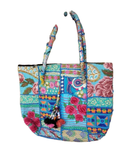 Handmade Embroidered Banjara Style Kambadiya Work Shoulder Bags (Sky Blue) - Color: Assorted
