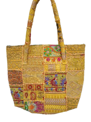Handmade Embroidered Banjara Style Kambadiya Work Shoulder Bags (Yellow) - Color: Assorted