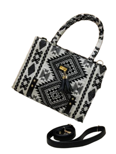 White Color Jacquard Tote Ladies Handbag - Color: Multicolor (Customizable)