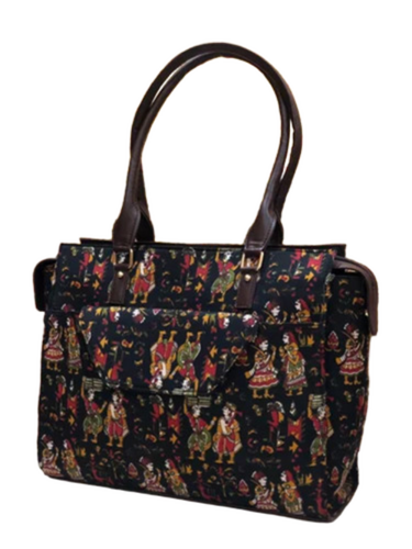 Zipper Closure Printed Cotton Tote Ladies Handbags - Color: Multicolor (Customizable)