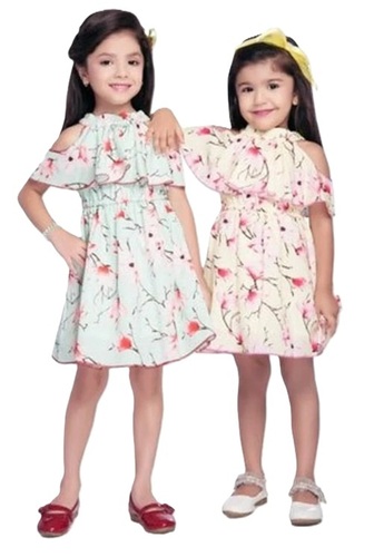 Girls Cold Shoulder Frock - Cotton, Customized Size, Colorful Prints | Breathable, Skin Friendly, Washable