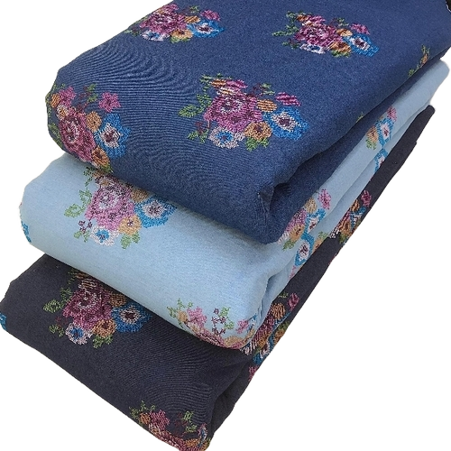 Multicolour Embroidery Denim Fabric
