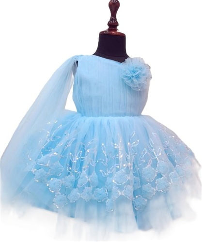 Sky Blue Party Wear Frock With Froral