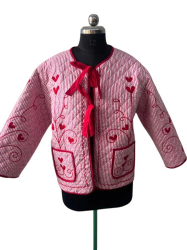 Embroidery Quilted Ladies Cotton Jacket - Color: Multicolor