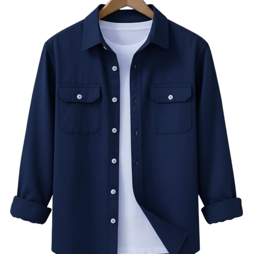 Mens Shirt - Cotton Material, Customized Size, White Blue | Comfortable Regular Fit, Stylish Collar, Full Sleeves, Wrinkle Resistant
