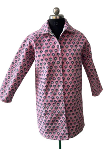 Pink Long Cotton Quilted Ladies Jacket - Feature: Breathable