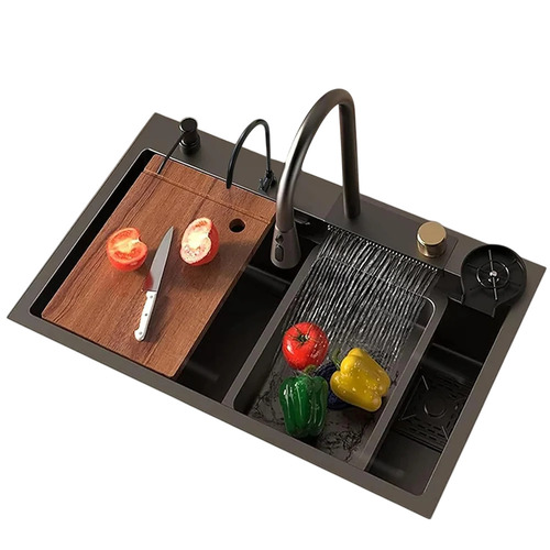 Plantex Premium Waterfall Kitchen Sink with Anti Scratch Honeycomb Design