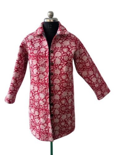 Red Long Cotton Quilted Ladies Jacket - Feature: Breathable