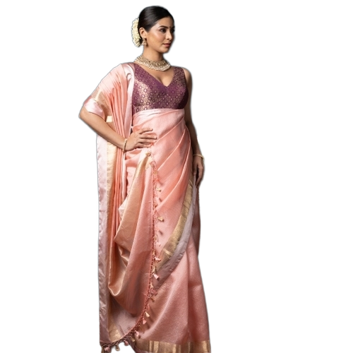 Orchid Rose Pink Tissue Silk Saree