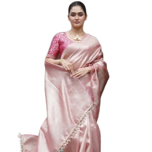 Peach Chanderi Silk Saree
