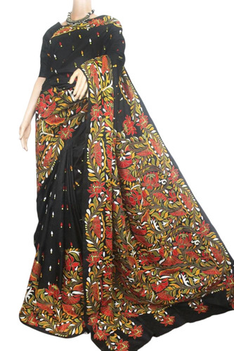 Black Hand Kantha Stitch Saree