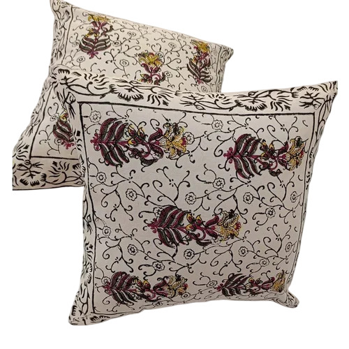 16X16 Inch Hand Block Print Cushion Cover - Color: White Base
