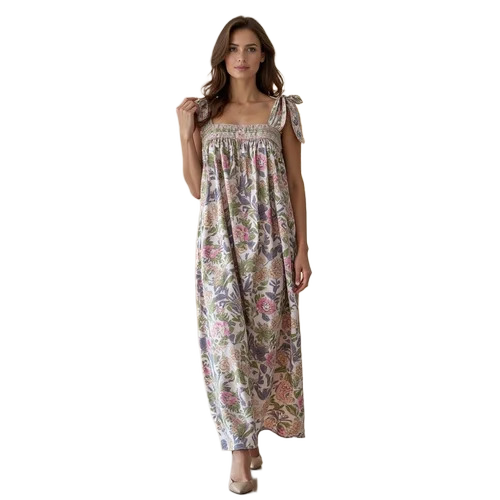 Cotton Maxi Dress With Florals Print And Comfortable Fit For Ladies