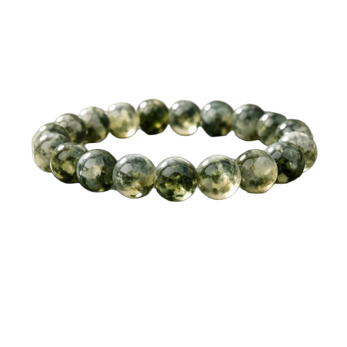 Moss Agate Crystal Bracelet - Color: Green White