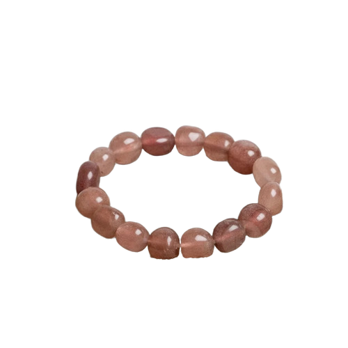 Strawberry Quartz Crystal Tumble Elastic Bracelet - Color: Pink Red