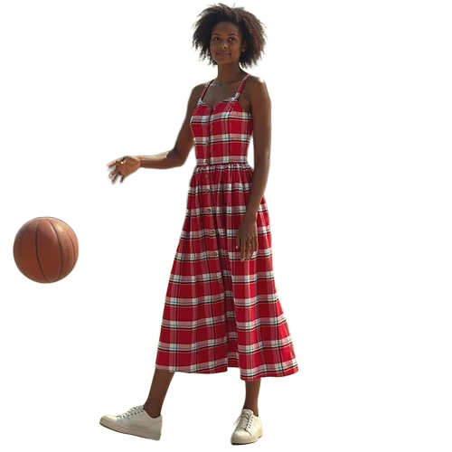 Women'S Spring Summer Cotton Checks Midi Sundress