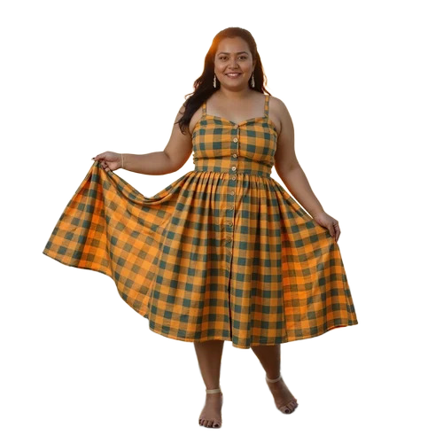 Womens Bright Yellow Sundress Trendy Pattern Breathable Cotton Dress