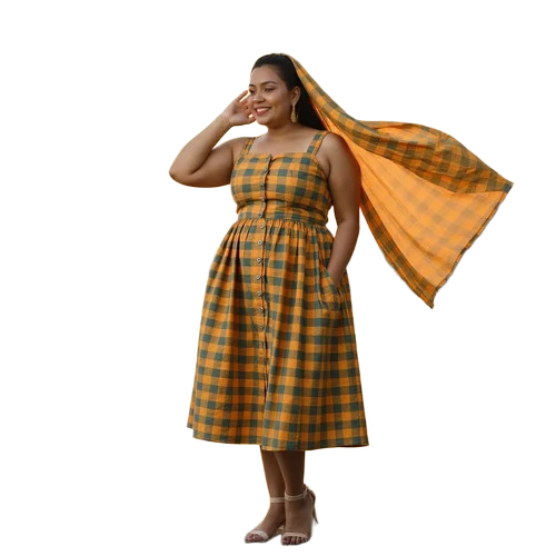 Womens Yellow Sleeveless Sun Dress Button Down Midi Pockets
