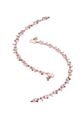 Pink Stone Floral Silver Anklet - Gender: Women
