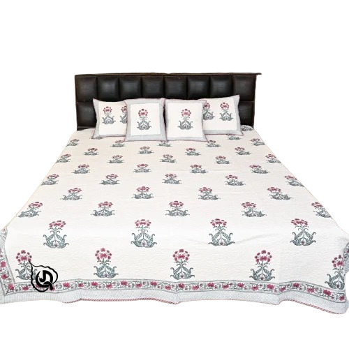White Cotton Quilted Bedspread - Feature: Washable