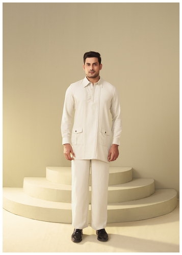 Mens Sand Beige Cotton Linen Co-Ord Set - Age Group: Adult