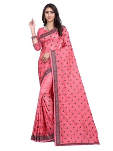 Dark Pink Color New Silk Embroidery Grey Stone Work Work Saree - Feature: Stylish Finish