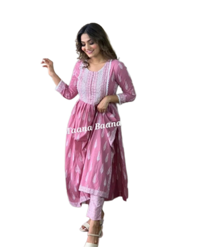 Pink Printed Casual Wear Cotton Designer Kurti Set - Feature: No Fade