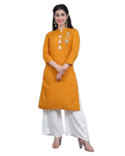 Yellow Color Ladies Cotton Rayon Kurti - Design: Straight Fit