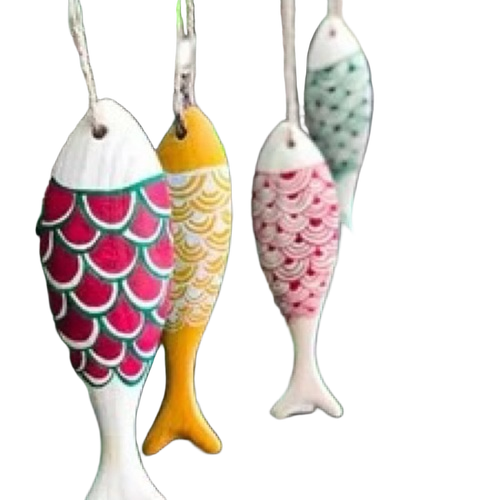 White Mango Wood Wooden Fish Hanging
