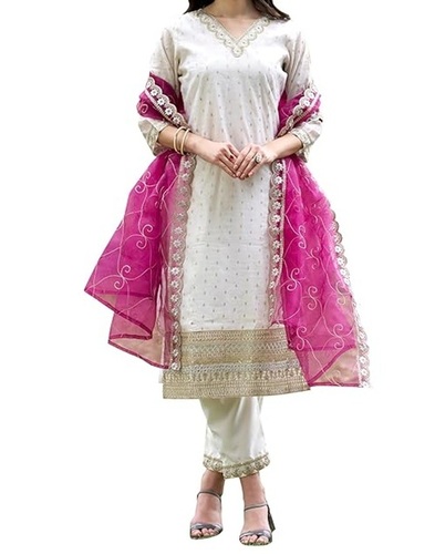 Womens Chanderi Silk Embroidered Kurta