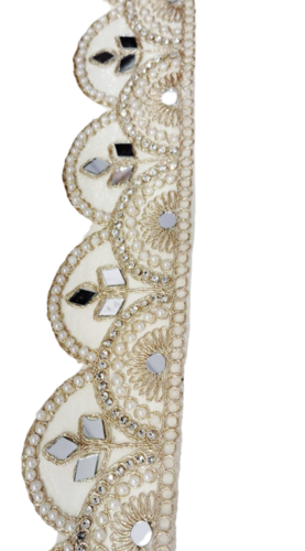 Handicraft Pearl And Mirror Work Lace - Design: Flora Scalloped Design