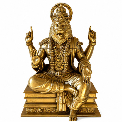 Lord Narasimha Brass Statues - Color: Golden