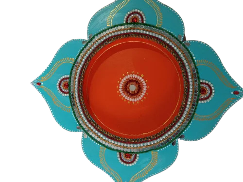 12 Inch 4 Leaf Wooden Pooja Thali Set
