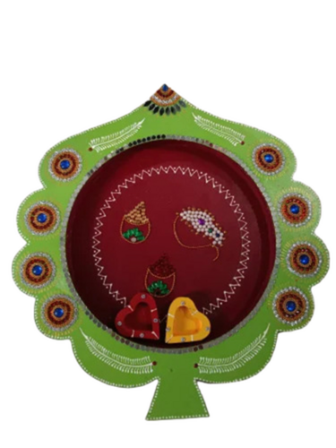 Decoration 12 Inch 4 Leaf Wooden Pooja Thali Set