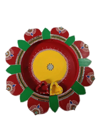 Flower Decorative Wooden Pooja Thali Set
