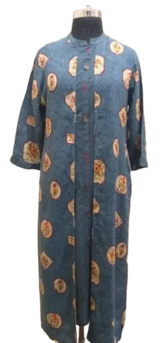Grey Collar Neck Printed Cotton Kurti - Feature: Cool Pass