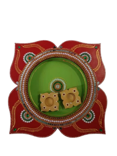 Leaf Shape Wooden Pooja Thali Set