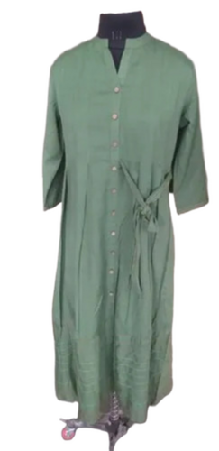Olive Green Ladies Causal Wear Plain Rayon Kurti - Design: Simple Design