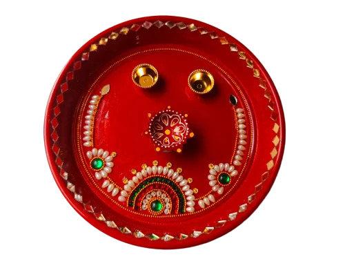 Red Steel Pooja Thali