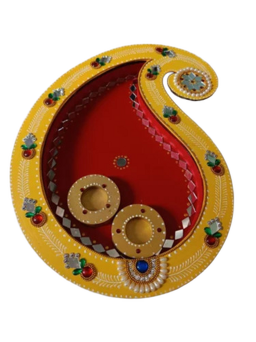 Yellow Koyari Wooden Pooja Thali Set