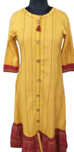 Yellow Ladies Casual Wear Rayon Kurti - Design: Minimal Style