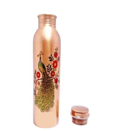 Peacock Printed Copper Water Bottle - Capacity: 1000 Milliliter (Ml)