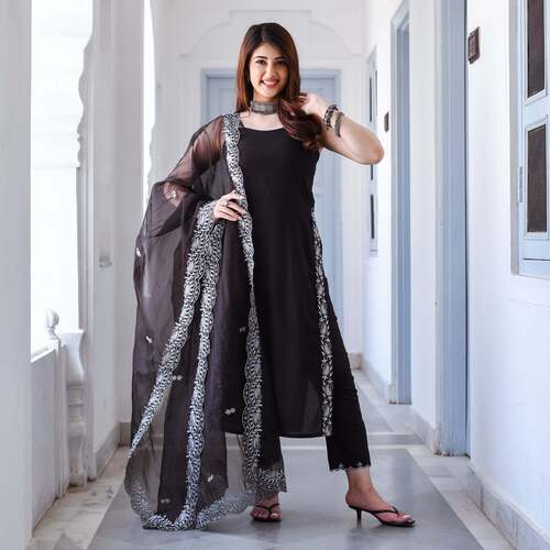 Black Designer Ladies Suit - Cotton, All Size, Black, Sleeveless | Anti Wrinkle, No Fade, Washable