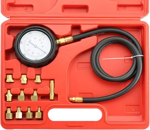 Engine Oil Pressure Tester Gauge - Standard Size Golden & Black Analog Display | A Grade Industrial Use Box Packaging