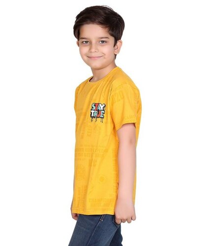 Round Neck Kids T Shirt - Cotton, All Size, Yellow, Printed Design | Anti Wrinkle, Comfortable, Skin Friendly, No Fade