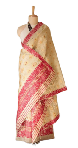 Kesa Pat Silk Mekhela Chadar Saree - Color: Cream