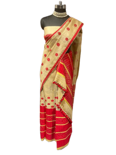 Pat Silk Mekhela Chadar With Guna (Zari) Work - Color: Golden